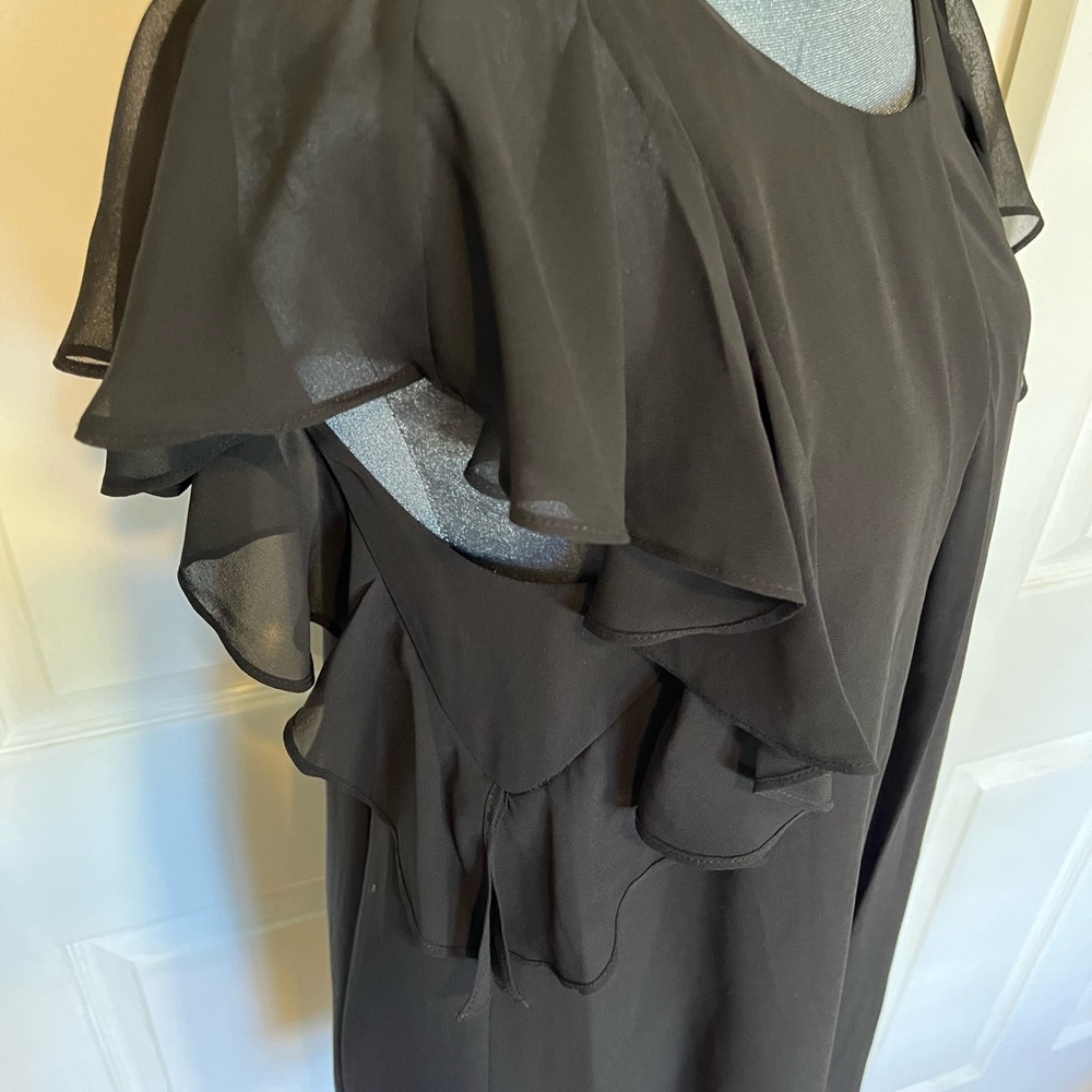 BCBGeneration Black Ruffled Mini Sundress. Low back